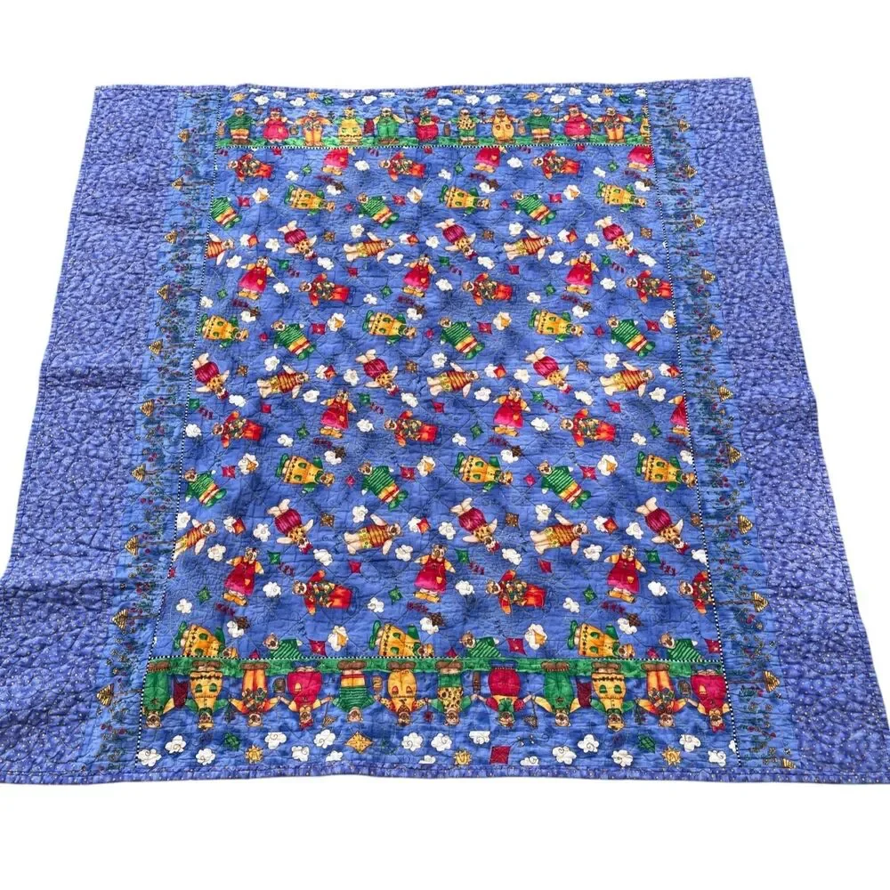 Quilt Irish Chain or Log Cabin Style Quilt‎ Framed with Bears Holding Hands